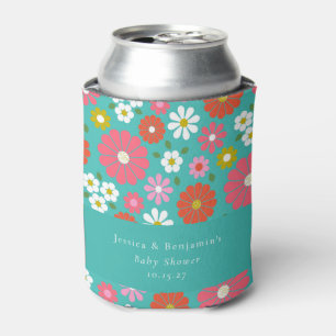 Porta-lata Chá de Bebê Floral Retro Azul Turquesa Personaliza