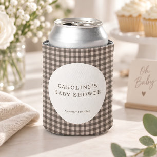 Porta-lata Chá de Bebê Xadrez Gingham Marrom Taupe Personaliz