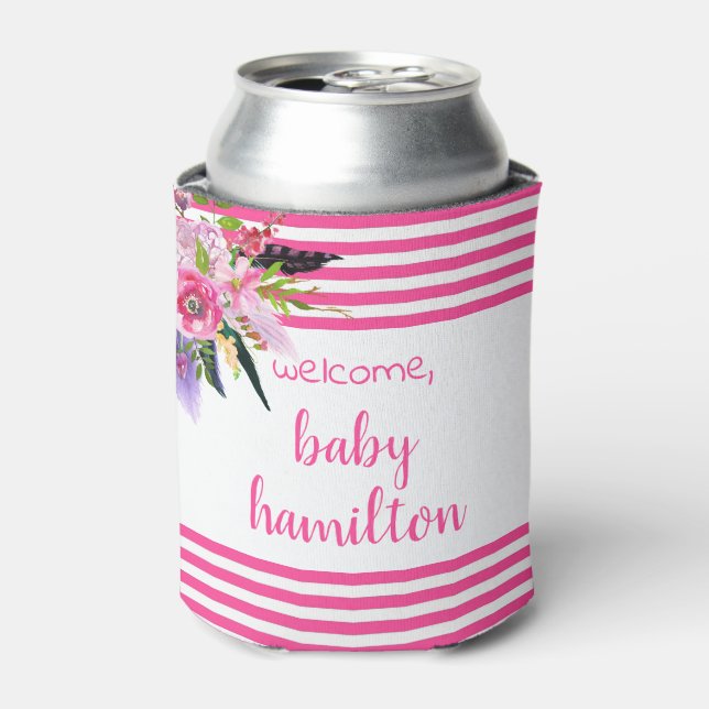 Porta-lata Chá de fraldas Personalizado Floral de Cor de Água (Can Front)