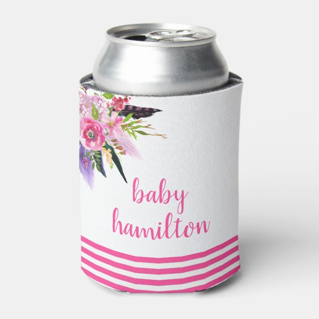 Porta-lata Chá de fraldas Personalizado Floral de Cor de Água (Can Front)