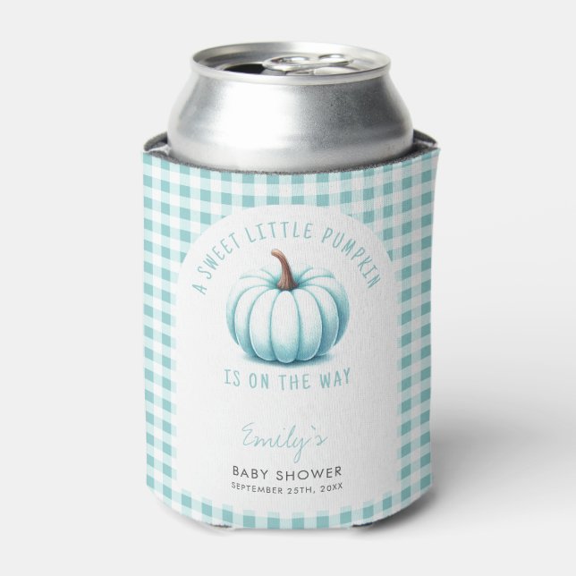 Porta-lata Chá de fraldas Xadrez Pumpkin Blue Gingham (Can Front)