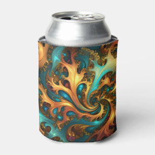 Porta-lata Chama de Cor: Teal, Dourada, dança Fractal Laranja