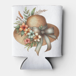 PORTA-LATA CHAPÉU DE PALHA DE VERÃO TROPICAL COM FLORES DE HI