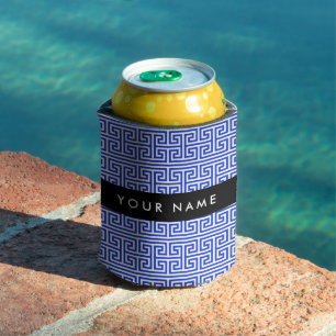Porta-lata Chave Grega Meander H Blue, Seu Nome Personalizar