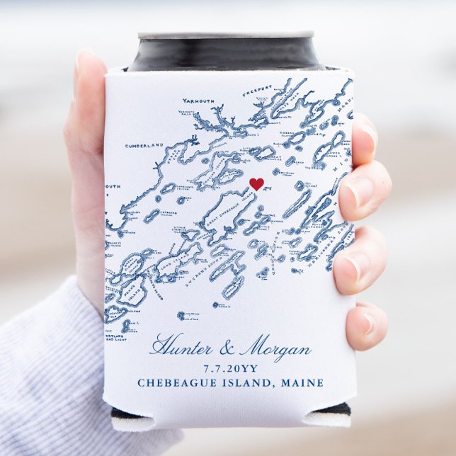 Porta-lata Chebeague Island Maine Weding Favor Beber Holder (This Chebeague Island can coozie is the perfect wedding favor for your Casco Bay destination wedding)