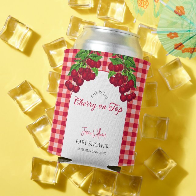 Porta-lata Cherry no topo do Chá de fraldas de Xadrez Gingham (Verão in situ)