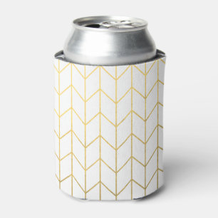 Porta-lata Chevron Branco Dourado Fundo Moderno Chic