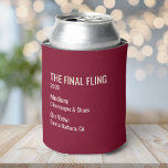 Porta-lata Chic Minimal Museum Label Bachelorette Party Favor<br><div class="desc">Celebrate the bride-to-be with a modern, design-forward burgundy can cooler inspired by classic museum exhibit labels. This chic bachelorette party favor features clean typography and a minimalist layout that feels elevated, funny, and timeless — perfect for stylish group trips, wine weekends, and destination celebrations. Customize the year, location, and wording...</div>