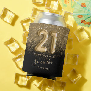 Porta-lata Chic Ouro e Brilho Preto Aniversário de 21 anos
