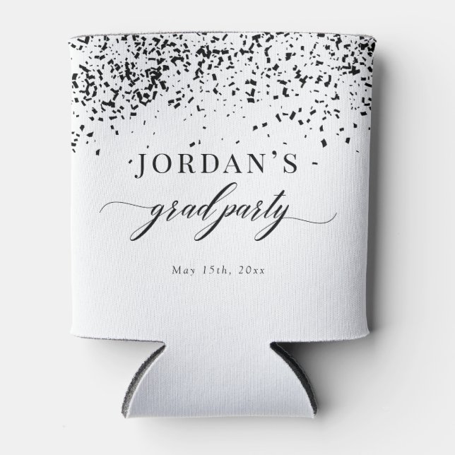 Porta-lata Chic Script Black Confetti Graduação (Frente)