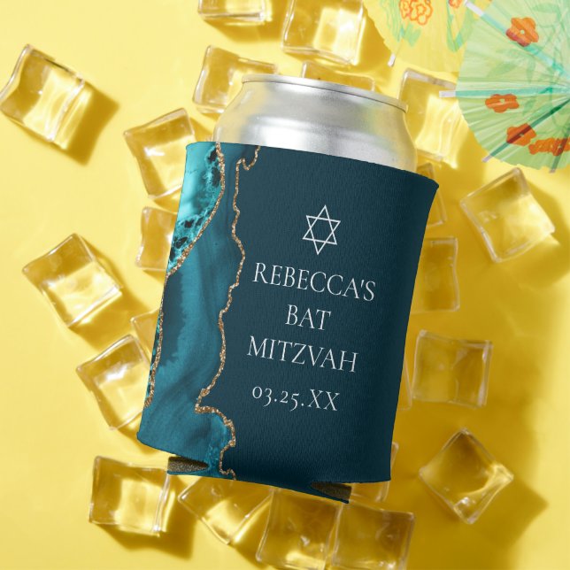 Porta-lata Chic Teal Dourado Agate Bat Mitzvah (Verão in situ)