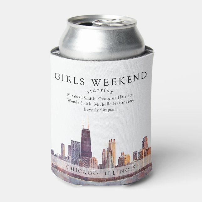 Porta-lata Chicago Skyline Watercolor Girls Weekend (Can Front)