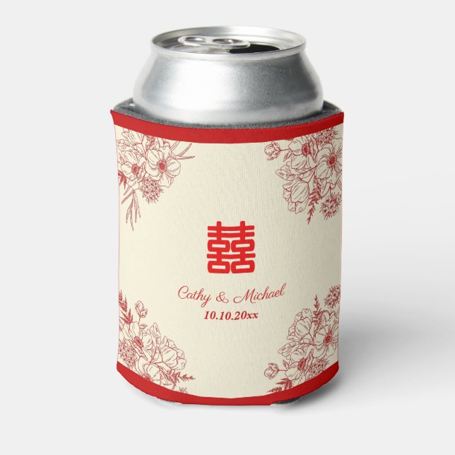 Porta-lata Chinês, vermelho-cervo-verde-floral (Can Back)