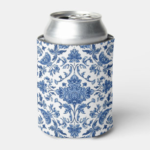 Porta-lata Chinoiserie Floral Azul em Aquarela Branca