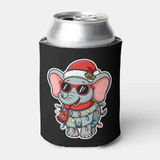 Porta-lata Christmas Elephant Santa Hat Sunglasses Lights