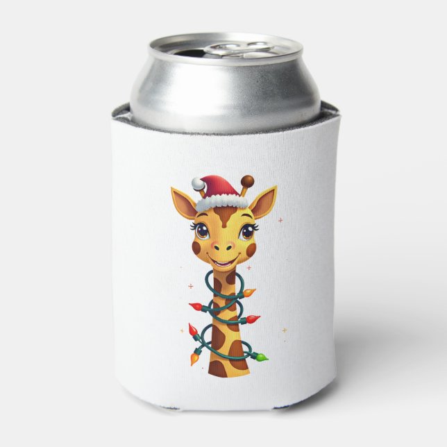 Porta-lata Christmas Giraffe Santa Hat Lights Giraffe Men Wom (Can Front)