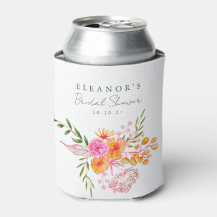 Porta-lata Chuveiro de Noiva em Aquarela Floral Rosa Laranja 