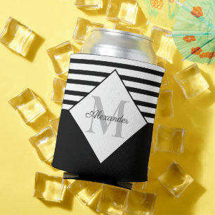 Porta-lata Cinza Azul Marinho Moderno Náutico Grelha Monogram