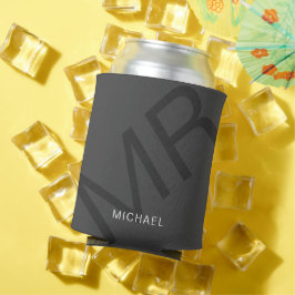 Porta-lata Cinza de Monograma Personalizada Moderna