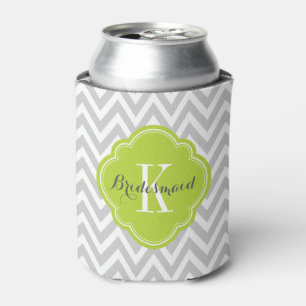 Porta-lata Cinza e Monograma Verde Chevron