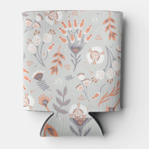 Porta-lata Cinza Pastel Laranja Floral: Elegância Vintage