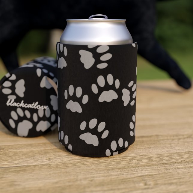 Porta-lata Cinza Preta De Gato Com Impressão Personalizada Po (You can add your name to the bottom of this can cooler so your Kitty knows it's yours.)