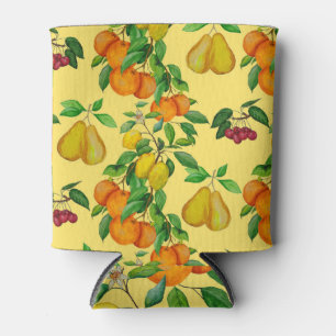 Porta-lata Citrus, pera, cereja: impressão de aquarela.