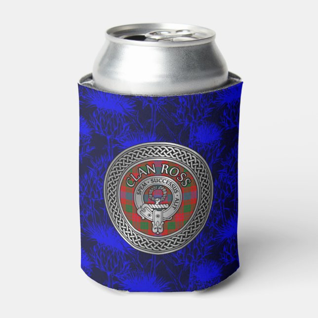 Porta-lata Clan Ross Crest & Tartan Knot (Can Front)