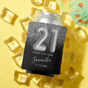 Porta-lata Clássico Silver Glitter e aniversário de 21 anos p
