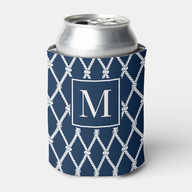 Porta-lata Coastal Preppy Nautical Monogram - Navy & White (Can Front)