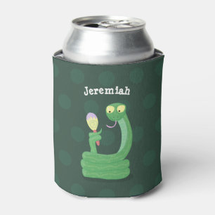 Porta-lata cobra verde engraçado com desenhos de maraca