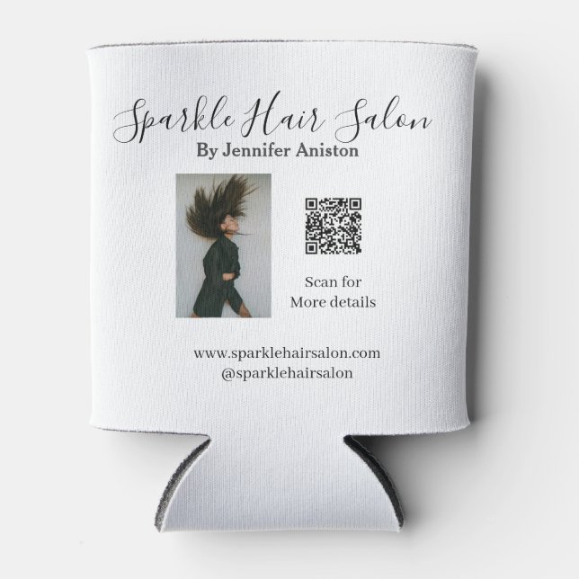 Porta-lata Código QR para pequenas empresas do salão de cabel (Frente)