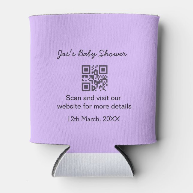 Porta-lata Código QR simples roxo para chá de bebê adicionar  (Frente)