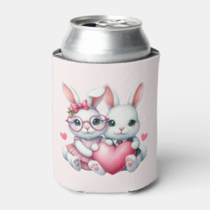 Porta-lata Coelhinhos Fofos Compartilhando um Coração