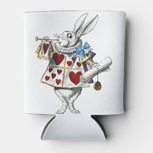 Porta-lata Coelho Branco Alice Wonderland Hearts (Frente)