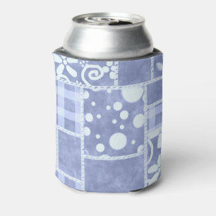 Porta-lata Colcha Louca Padrão Floral Xadrez Azul