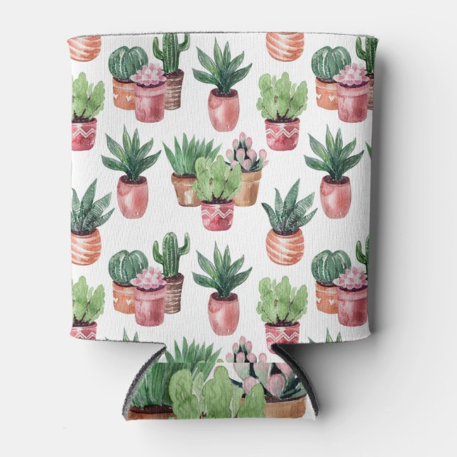 Porta-lata Coleção de cactos em potes, aquarela. (Frente)