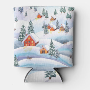 Porta-lata Colinas de neve, casas: paisagem aquática