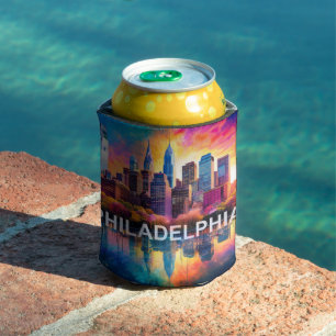Porta-lata Colorida Philadelphia Skyline Abstrato Art