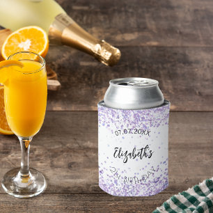 Porta-lata Confete violeta branco de aniversário