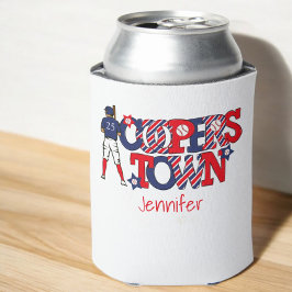 Porta-lata Cooperstown Patriotic Letters Baseball Parent Blue