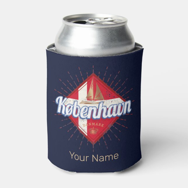 Porta-lata Copenhaga Capital Dinamarca - Navio retrô à vela (Can Front)