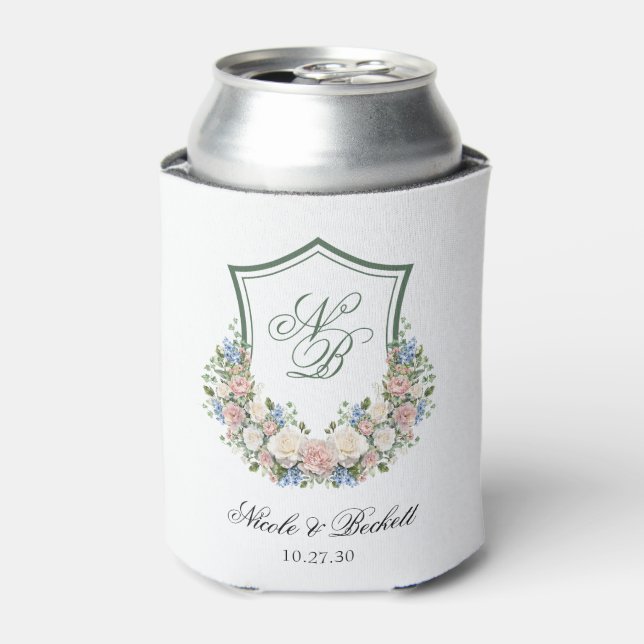 Porta-lata Copo Térmico de Casamento com Crista Floral Azul E (Can Front)
