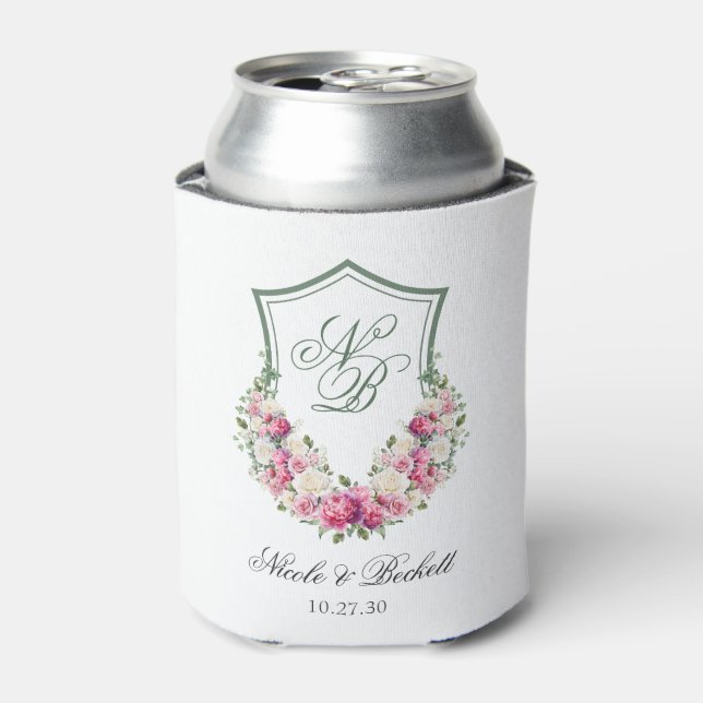 Porta-lata Copo Térmico de Casamento com Crista Floral Rosa (Can Front)