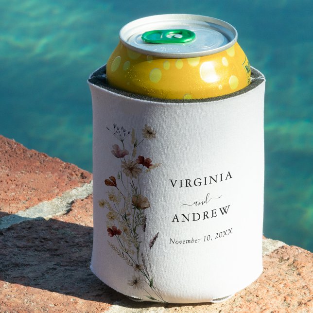 Porta-lata Copo Térmico de Casamento de Flores Silvestres Rús (Rustic White Boho Wildflower Wedding Can Cooler by Painted Paperie
)