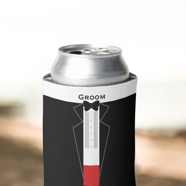 Porta-lata Copo Térmico para Bebida de Smoking Preto e Branco (A perfect gift for your groom. Just add his name)
