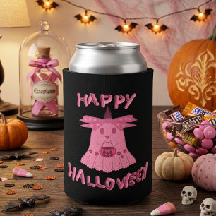 Porta-lata Coquette Rosa Fantasma Feliz Halloween Arte Digita