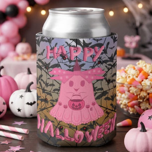 Porta-lata Coquette Rosa Fantasma Feliz Halloween Arte Digita