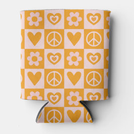 Porta-lata Cor de Laranja de Paz de Flor de Chessboard Groovy