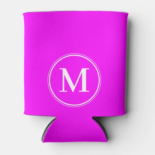 Porta-lata Cor Monograma Elétrico Rosa Retrô Sólido  (Frente)